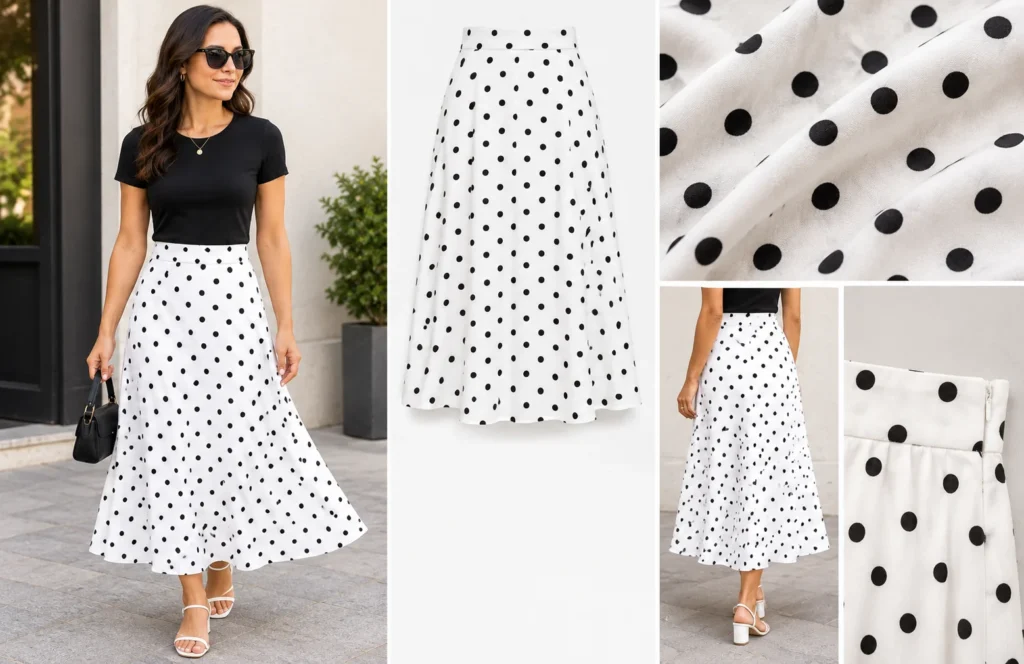 white polka dot skirt